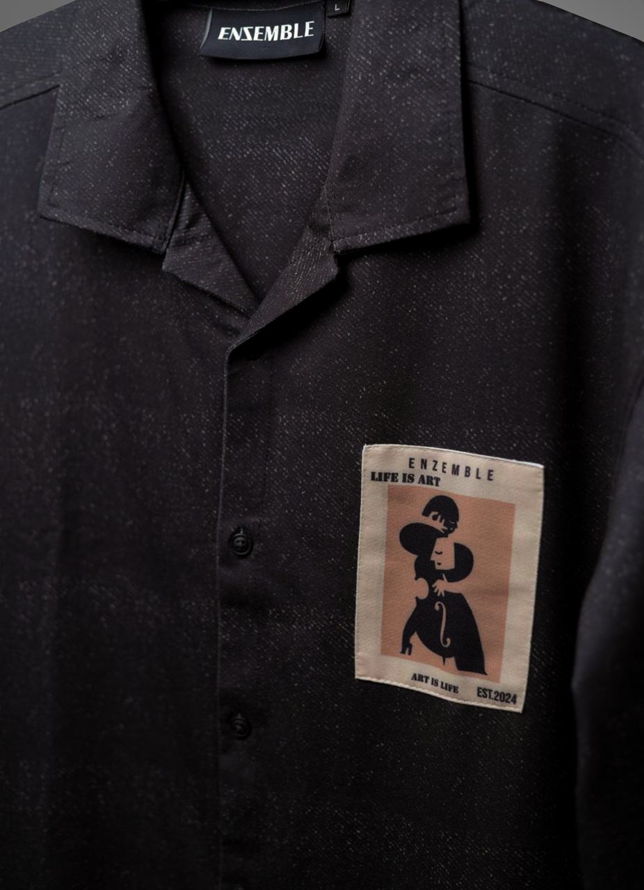 Vintage ( box fit denim black shirt )